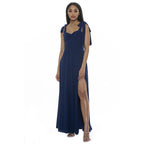Women's Blue Side Slit Sweetheart Maxi Dress