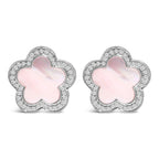 14K White Gold Mother of Pearl and 1/5 Cttw Diamond Halo Star Stud Earrings