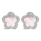 14K White Gold Mother of Pearl and 1/5 Cttw Diamond Halo Star Stud Earrings