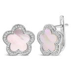14K White Gold Mother of Pearl and 1/5 Cttw Diamond Halo Star Stud Earrings