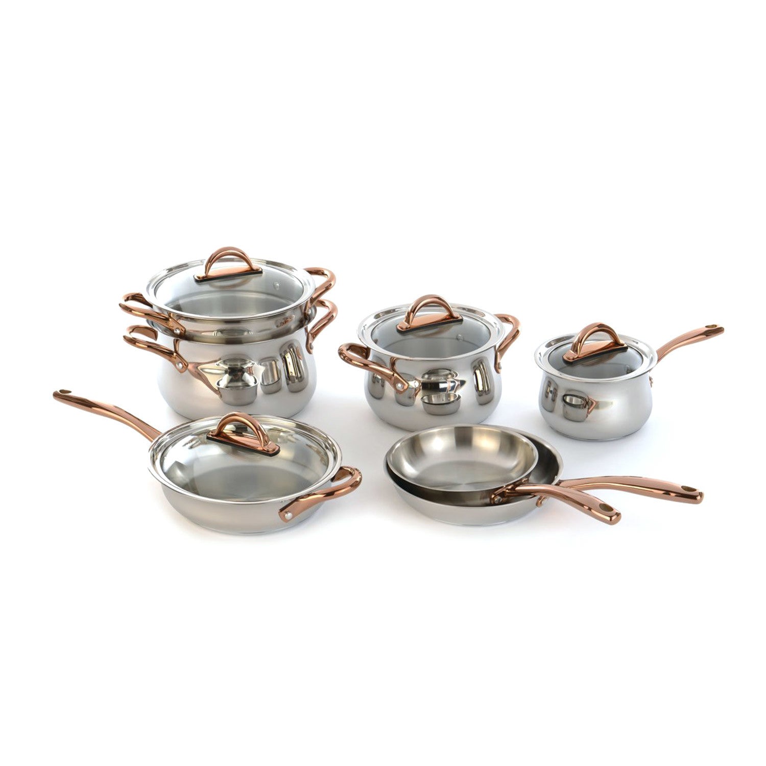 BergHOFF Ouro Gold 11Pc 18/10 Stainless Steel Cookware Set with Glass Lids