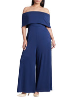 ELOQUII Women's Plus Size Off Shoulder Jumpsuit - 14, Navy