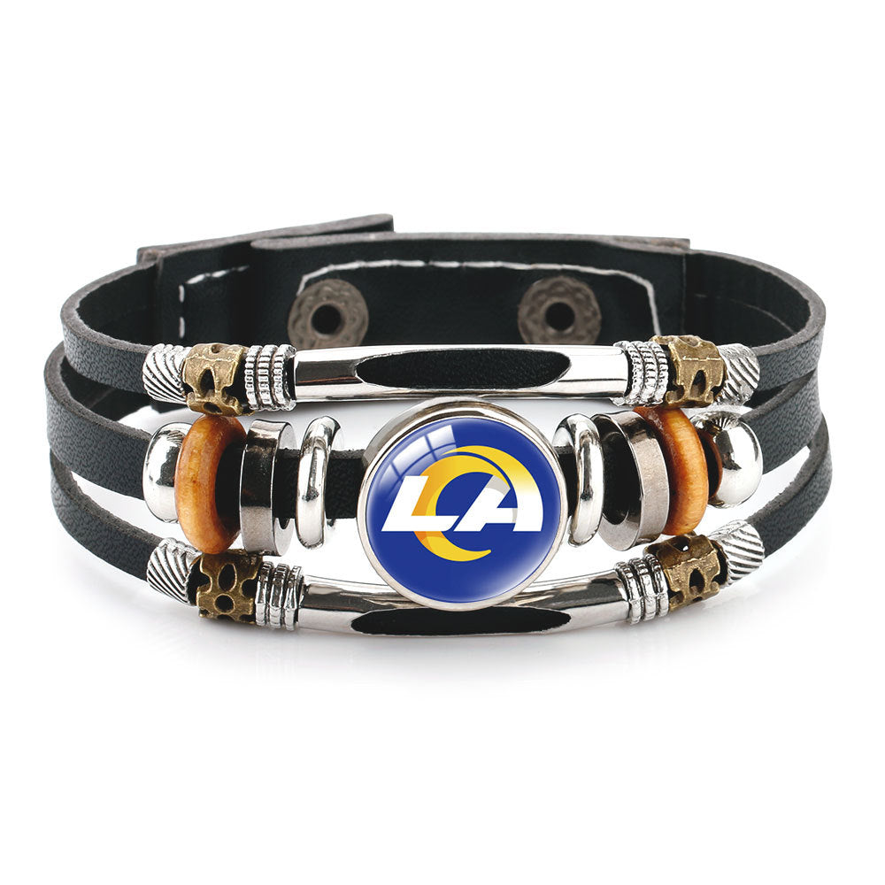 Leather Sports Team Logo Bracelet – Adjustable Fans Wristband Gift for Game Day & Holidays