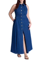 ELOQUII Women's Plus Size Sleeveless Denim Midi Dress - 14, Medium Wash