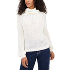 Planet Gold Womens Juniors Crochet Cowl Neck Sweater White M
