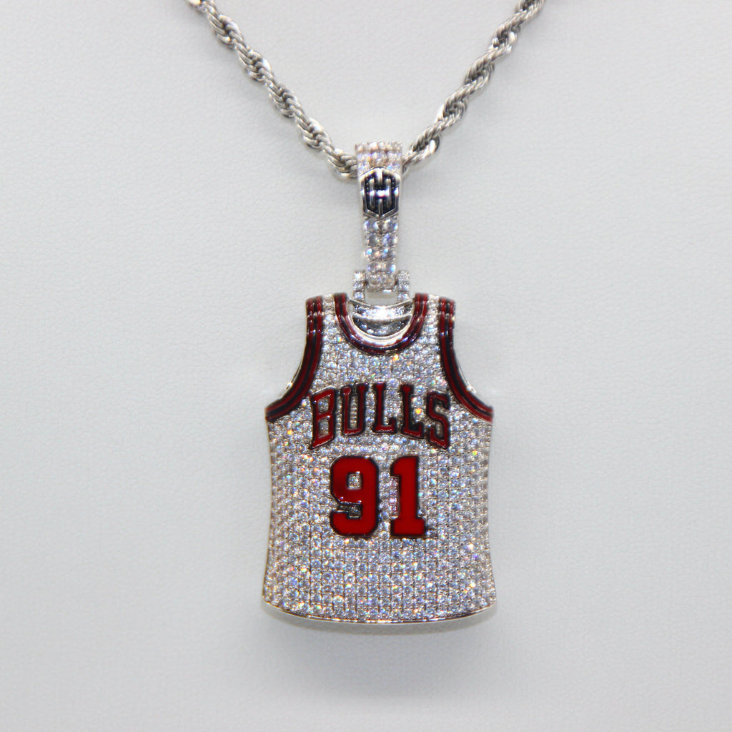 Chicago Bulls Dennis Rodman #91 Jersey Pendant Necklace – Premium Zircon Basketball Fan Gift