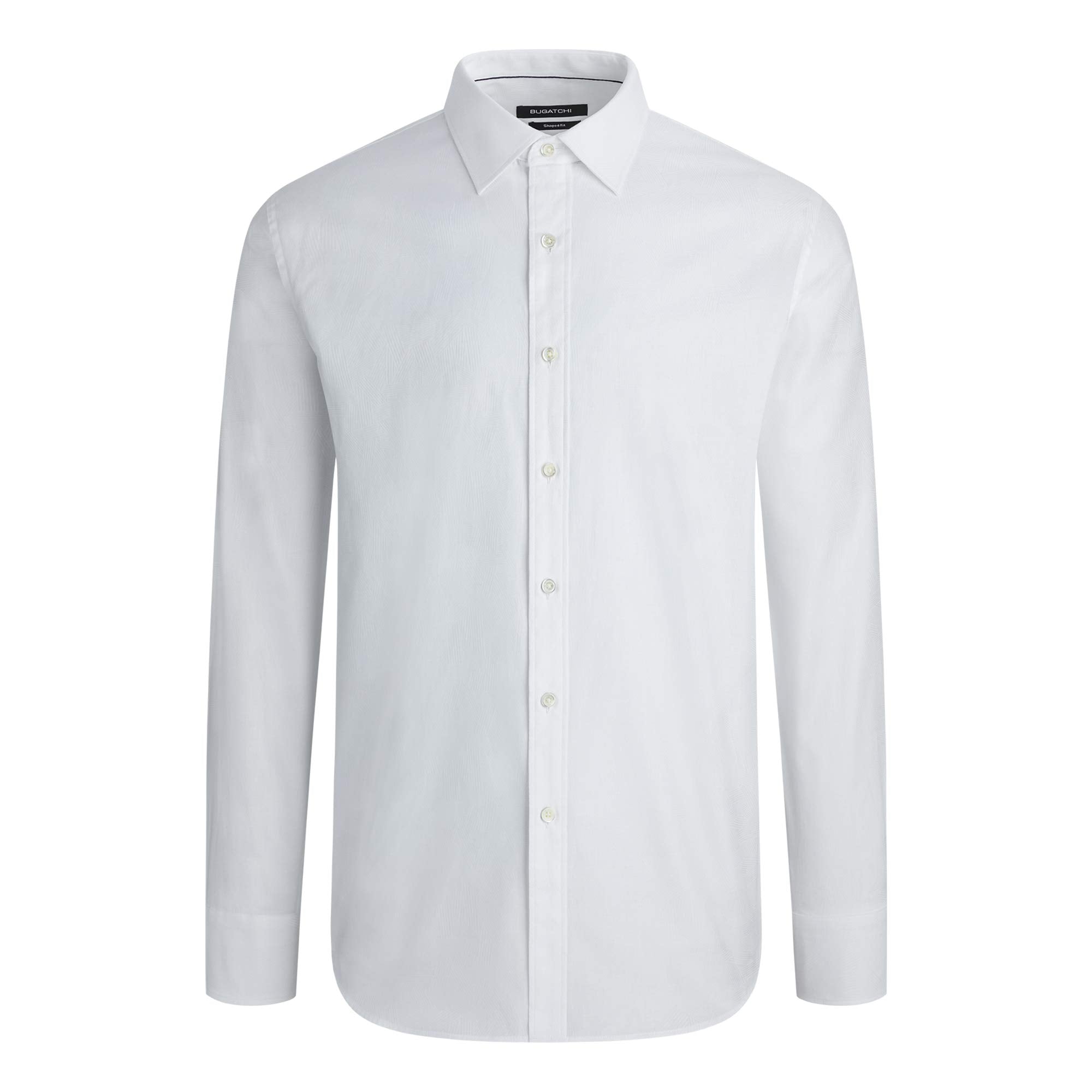 Bugatchi Men's Long Sleeve Point Collar Shaped Woven, White