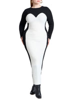 ELOQUII Women's Plus Size Maxi Sweater Dress with Colorblocked - 18/20, Black and White
