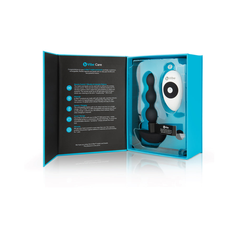 b-Vibe Triplet Rechargeable Remote-Controlled Vibrating Anal Beads Plug Black