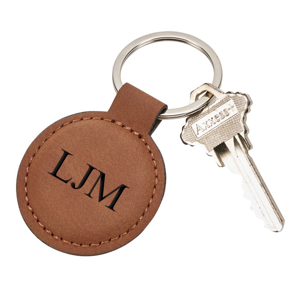 Leatherette Round Keychain, Caramel 1.875"