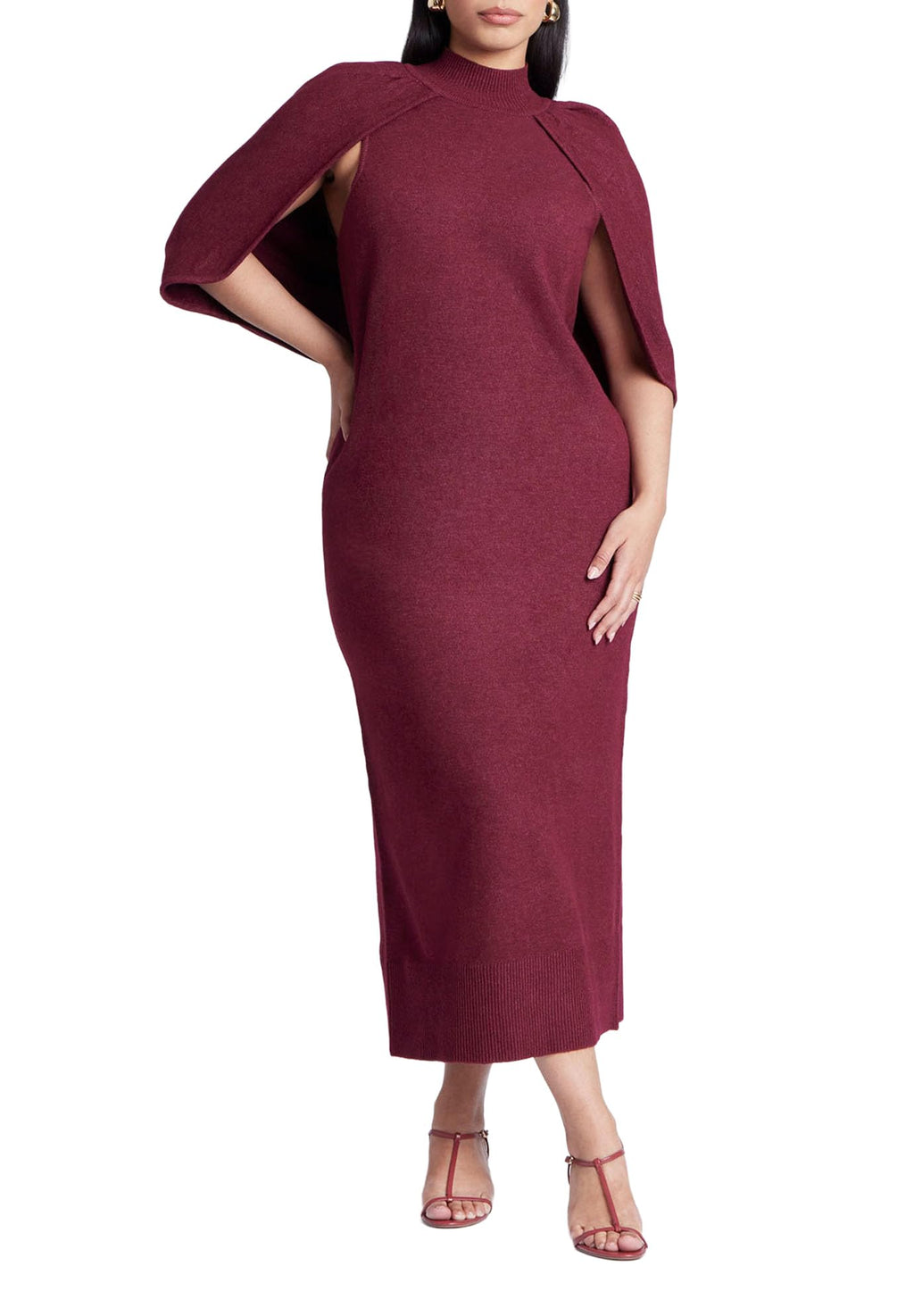 ELOQUII Women's Plus Size Sweater Cape Dress - 22/24, Bordeaux
