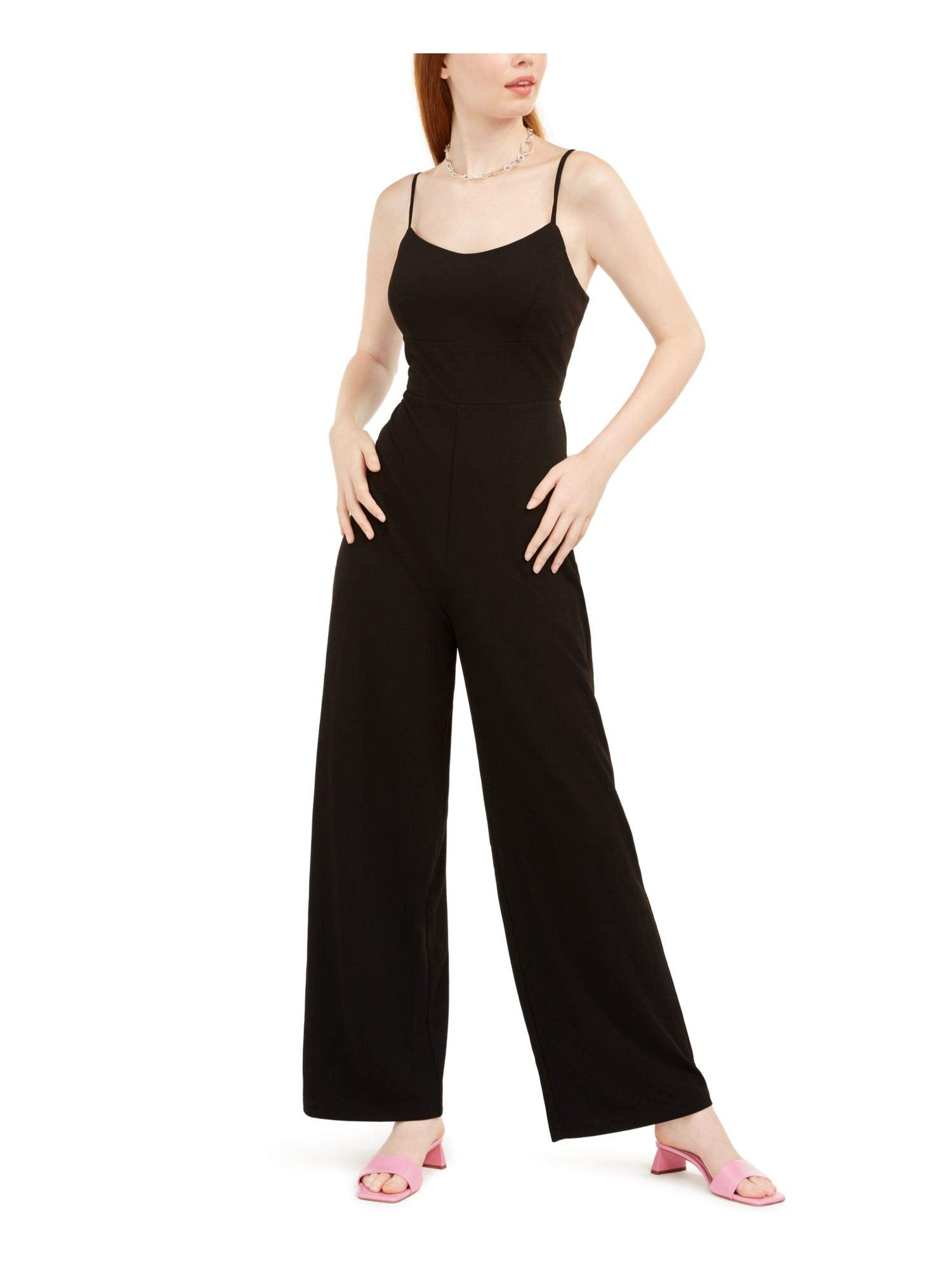 Teeze Me Womens Juniors LaceUp Back Scoop Neck Jumpsuit Black 34