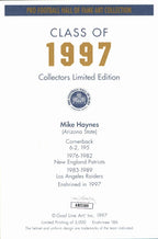 Mike Haynes HOF Raiders Signed/Inscr Goal Line Art GLAC Postcard JSA 167159