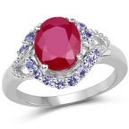 4.03 Carat Genuine Glass Filled Ruby & Tanzanite .925 Sterling Silver Ring
