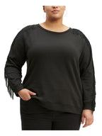 Levi's Womens Black Fringed Shoulders Long Sleeve Crew Neck Top Plus 3X
