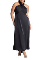 ELOQUII Women's Plus Size Halter Neck Satin Maxi Dress - 20, Black Onyx