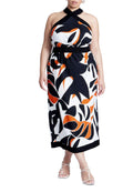 ELOQUII Women's Plus Size Halter Neck Printed Maxi Dress - 18, Oversized Tiger Fauna