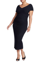 ELOQUII Women's Plus Size Cross Front Rib Midi Sweater Dress - 22/24, Black Onyx