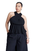 ELOQUII Women's Plus Size Halter Top with Peplum - 24, Black Onyx