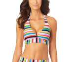 Anne Cole Women's Painted Stripe Banded Halter Bikini Top (Painted Sky Multi Stripe, Large)