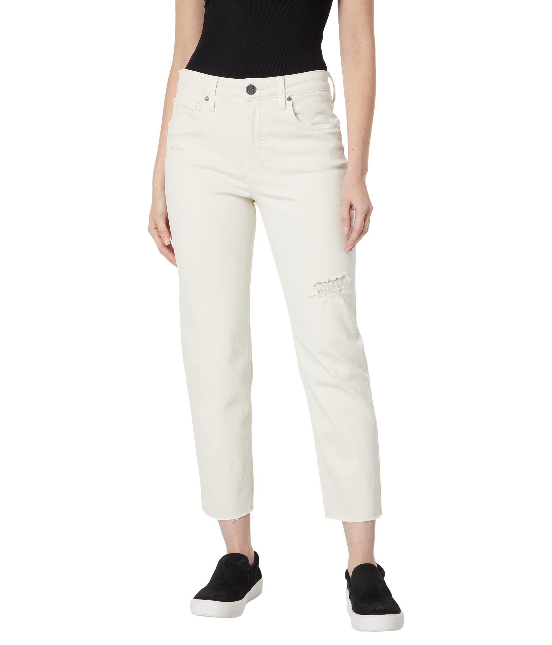 KUT from the Kloth Rachael High-Rise Fab AB Mom Raw Hem in Ecru Ecru 16 26