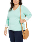 Tommy Hilfiger Plus Size Cotton V-Neck Pullover Sweater Green - 0X