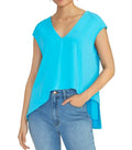 RACHEL Rachel Roy Womens V-Neck Hi-Low Blouse Blue M