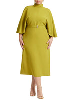ELOQUII Women's Plus Size Cape Sleeve Belted Midi Dress - 20, Camp Green