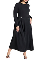 ELOQUII Women's Plus Size Eupalette Dress with Pleats - 22, Black Onyx