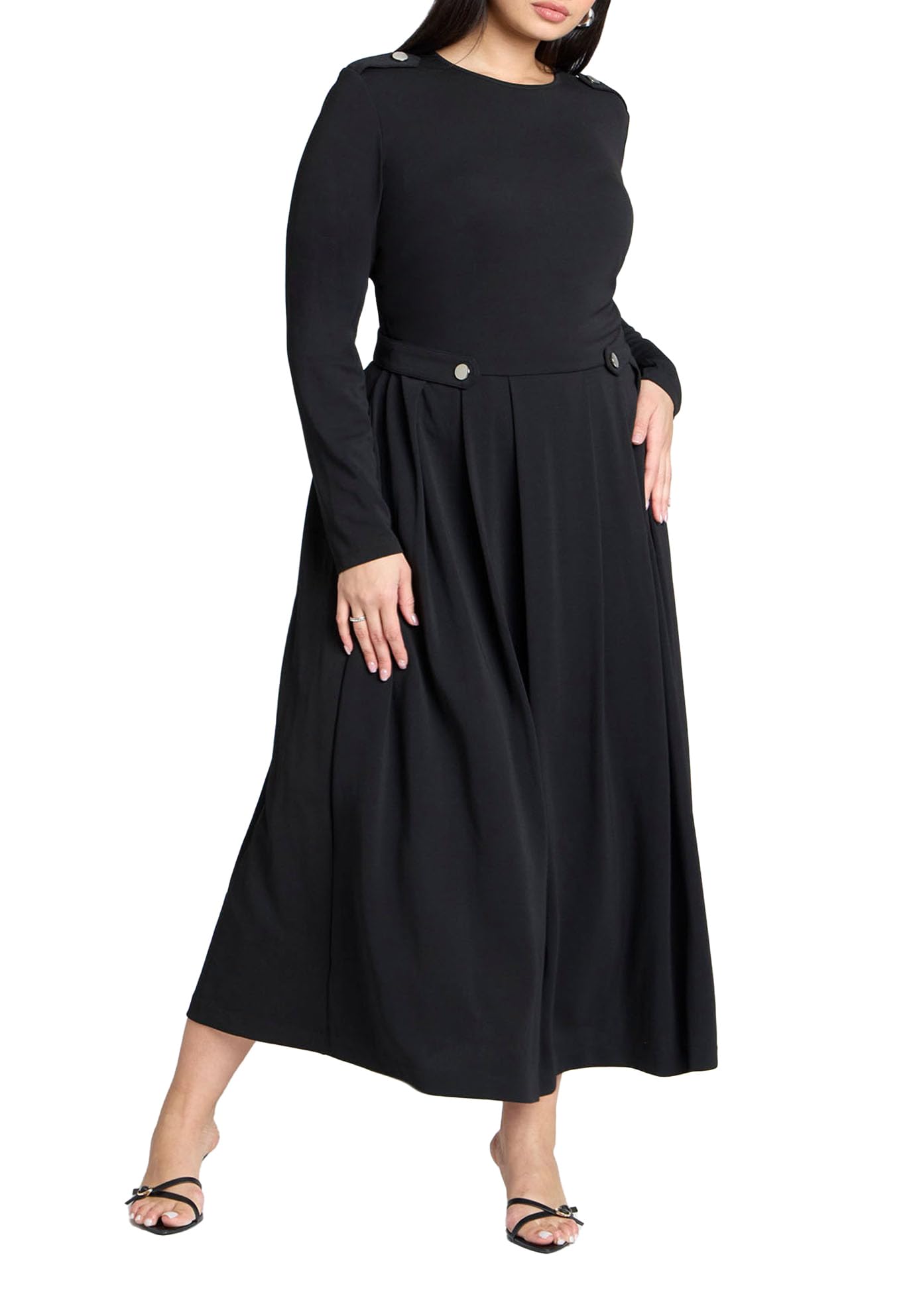 ELOQUII Women's Plus Size Eupalette Dress with Pleats - 22, Black Onyx