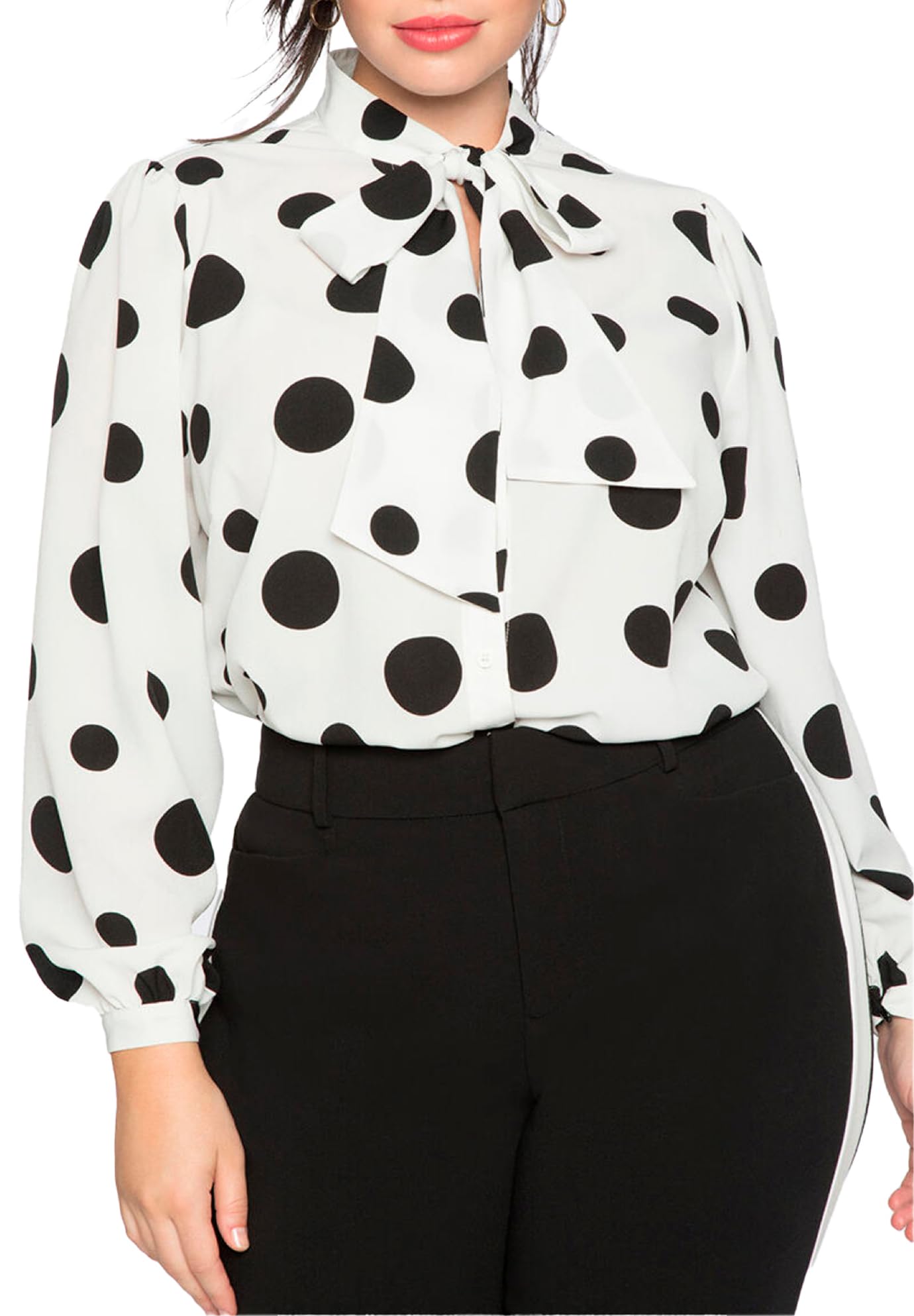 ELOQUII Women's Plus Size Printed Tie Neck Blouse - 18, Soft White Ground
