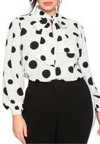 ELOQUII Women's Plus Size Printed Tie Neck Blouse - 20, Soft White Ground
