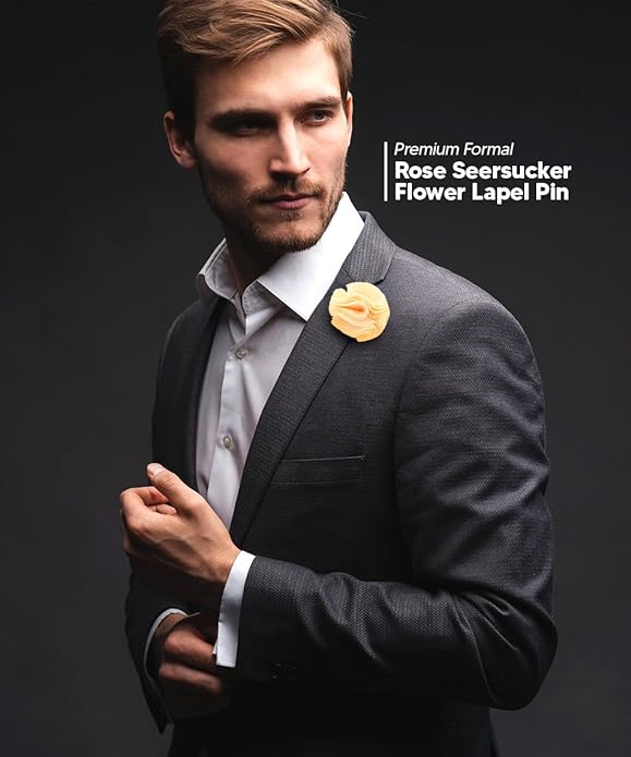Vittorio Vico Unisex Solid Seersucker Flower Lapel Pin