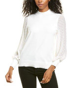 CeCe Long Sleeve Mock Neck Clip Sleeve Sweater Antique White SM