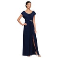 Alex Evenings Women's Long Cowl Neckline Mother of The Bride Dress, Formal Event Gown (Petite and Regular Sizes), Navy, 8