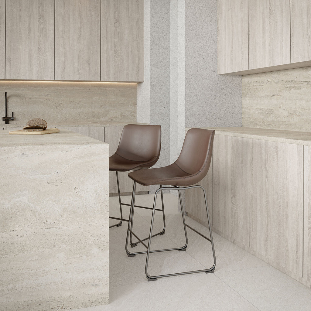 Safi Counterstool in Faux Leather Set of 2 // Coffee Brown