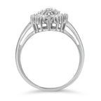 10K White Gold 1/2 Cttw Round & Baguette Cut Diamond Pear Shaped Domed PavÃ© Cluster with Halo Cocktail Ring (H-I Color, SI1-SI2 Clarity) - Size 5
