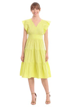 London Times Women's Cotton Poplin V-Neck Tiered Feminine Easy Summer Vacation Dress, Daiduiri Green