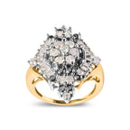 10K Yellow Gold 1 Cttw Round and Baguette cut Diamond Cluster and Rhombus Halo Ring (H-I Color, I1-I2 Clarity) - Ring Size 7
