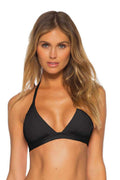 BECCA by Rebecca Virtue Fine Line Lara Halter Top with Fixed Band Black MD