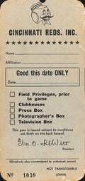 1960's Cincinnati Reds Crosley Field Press/Media Pass 189477