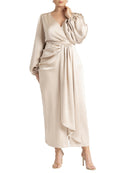 ELOQUII Women's Plus Size Satin Sleeve Pleated Dress - 20, Light Tan