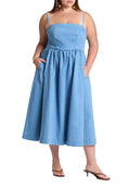 ELOQUII Women's Plus Size Denim Corset Bodice Midi Dress - 20, Medium Wash