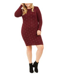 Planet Gold Womens Plus Studded Ribbed Sweaterdress Red 1X