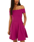 B. Darlin Womens Juniors Scalloped Off-The-Shoulder Mini Dress Purple 11/12