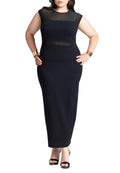 ELOQUII Women's Plus Size Cap Sleeve Mesh Midi Dress - 14, Black Onyx