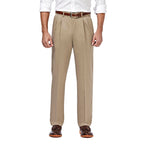 Haggar Mens Premium No-Iron Classic-fit Expandable-Waist Pleat-Front Casual Pants, Khaki Casual, 44W x 29L US