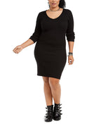 Planet Gold Womens Plus Ribbed Knit Lace-Up Sheath Dress Black 3X