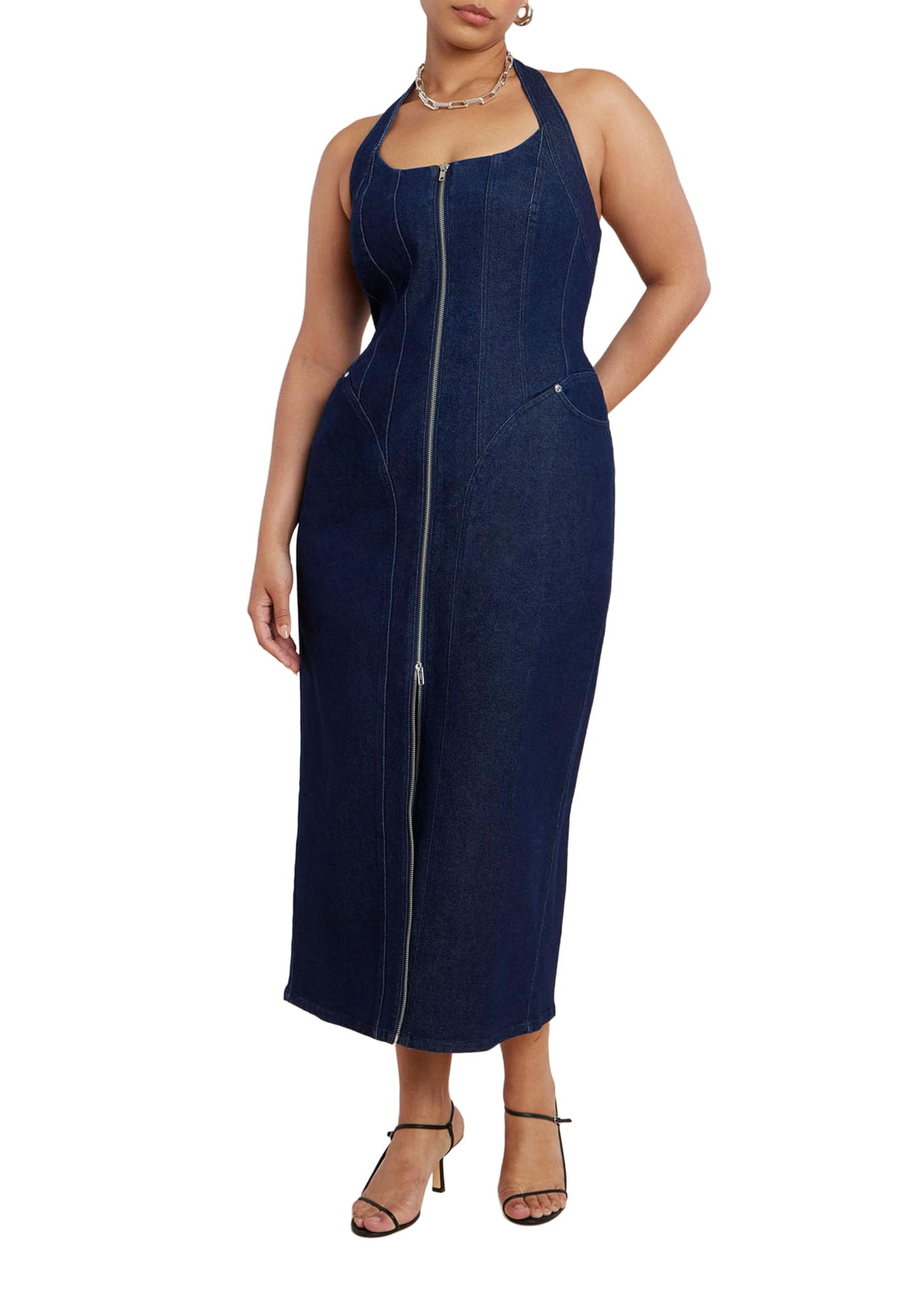 ELOQUII Women's Plus Size Denim Corset Dress - 28, Dark Wash