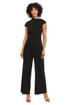 Maggy London Womens High Neck Jumpsuit Workwear Office Occasion Event Guest of Dress, Cap Sleeve Asymmetric Neck - Black, 2 US